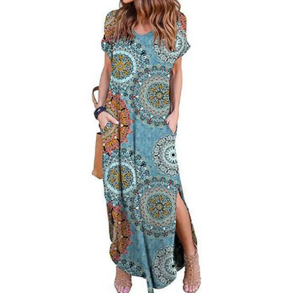

Summer Dress For Women Casual Short Sleeve Long Maxi Dress Women Loose V-Neck Ankle-Length Dress Beach Dress Vestidos de mujer