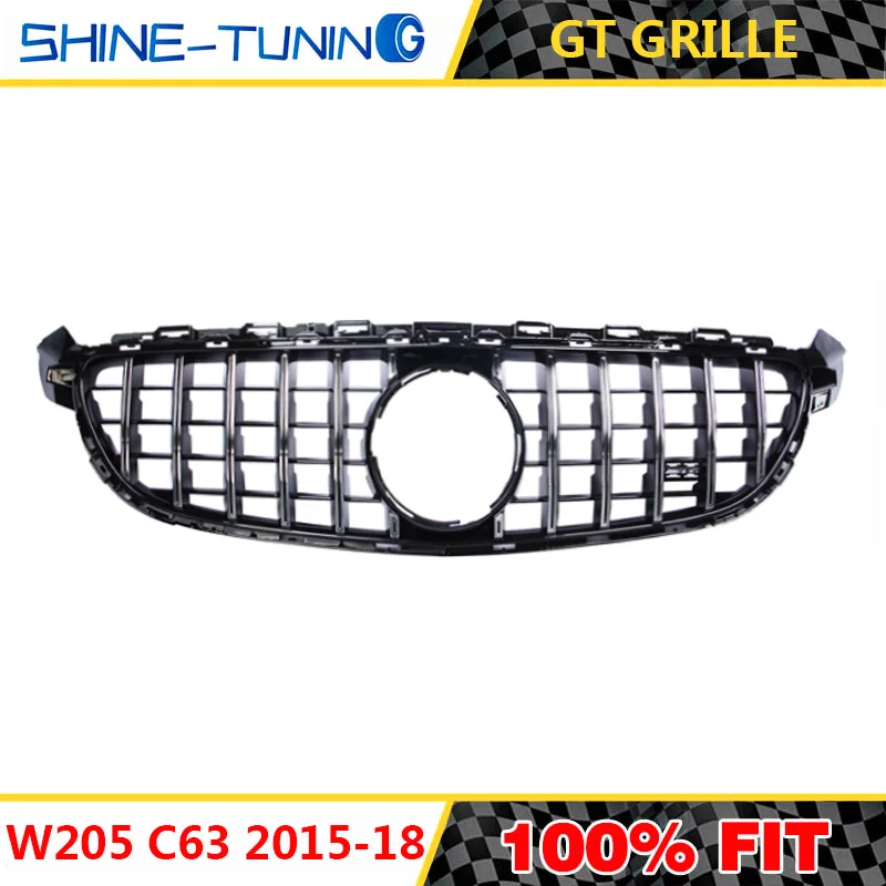 Подходит для mercedes C class W205 amg grill настоящая C63 C63S GT R GTR решетка без эмблемы 2015 18 с/без