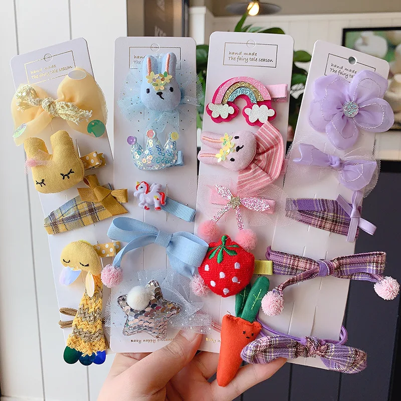 

5PCS/Lot Children Hair Accessories Set Cartoon Baby Girls Headwear Handmade Cloth Hairpins Lace Flowers Hairbands Baby Headdress