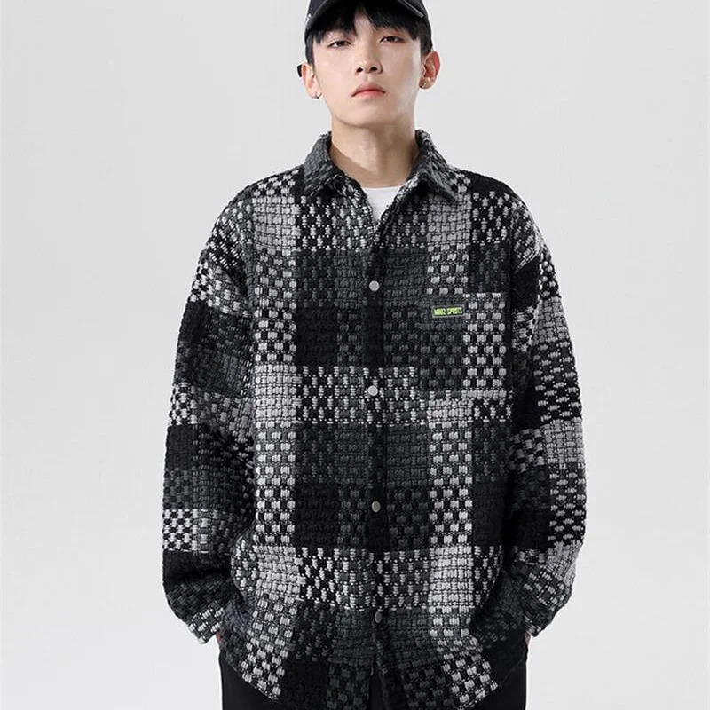 

New Men Retro Knitted Sweater Coat Autumn Winter Fashion Designer Cardigan Plaid Male Jacket Cotton Casual Knitted Jacket Men