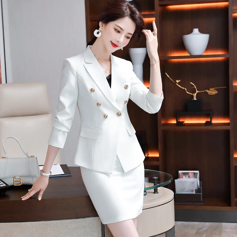 IZICFLY Spring Autumn Red New Style Suits Blazer With Pants Business Slim Office 2 Piece Sets Womens Outfits Work Wear White