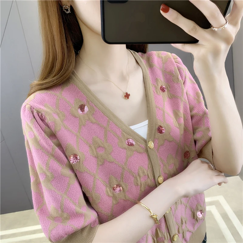 Трикотажный кардиган с V-образным вырезом в полоску |