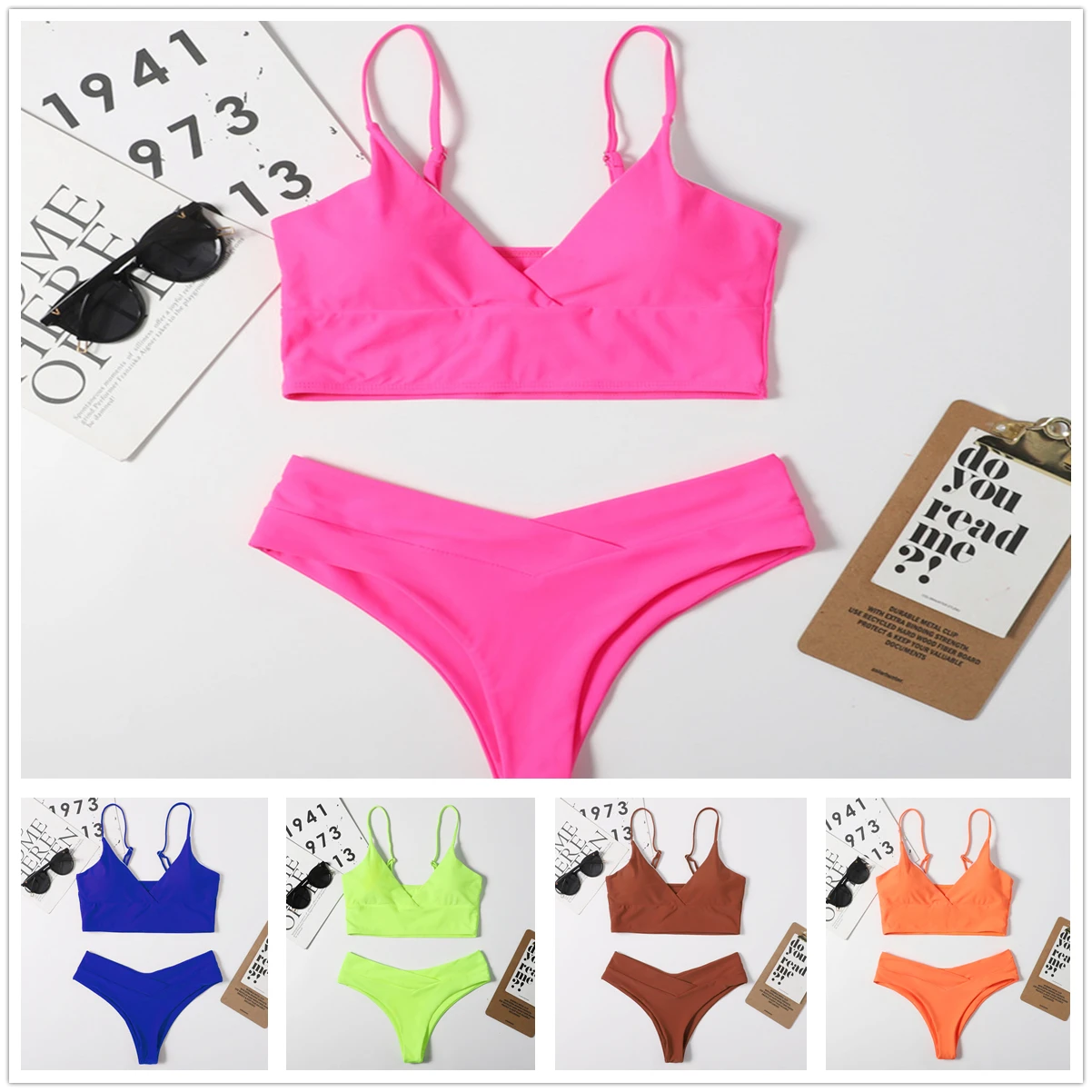 

Разные цвета, женский купальник, комплект 2021, купальник с высоким вырезом, однотонный бикини, Купальники, купальный костюм с пуш-ап