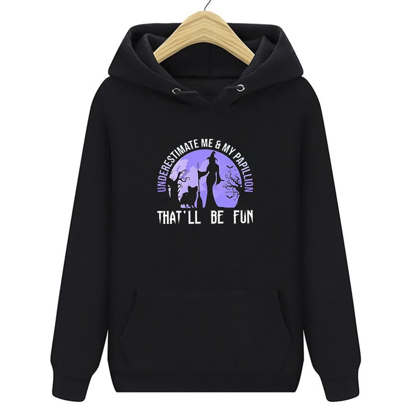 

2021 Autumn and Winter Halloween Men's Women's Sweater Underestimate Me Letters Witch Bat Print Hooded Hoodie Hip Hop Sweatshirt
