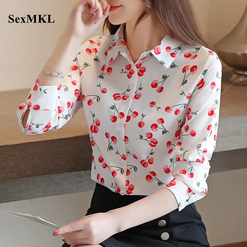 

Fashion Long Sleeve Chiffon Blouses Women 2020 Autumn Casual White Printed Shirts Korean Sexy Office Ladies Tops Clothes Blusas