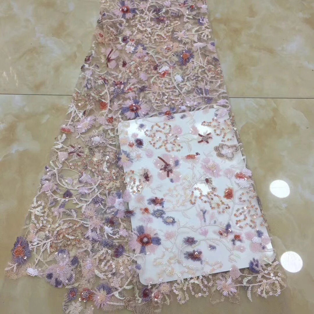 

2020 New Arrival Multicolor Flower Sequins Lace Fabric Embroidery French Net Lace Fabric With Sequins For Nigerian Party KH20116