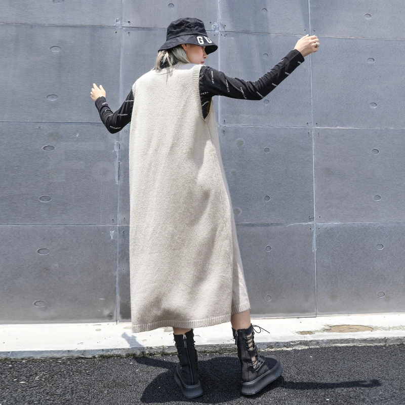 Новинка 2019 повседневное осенне-зимнее вязаное женское платье без рукавов с