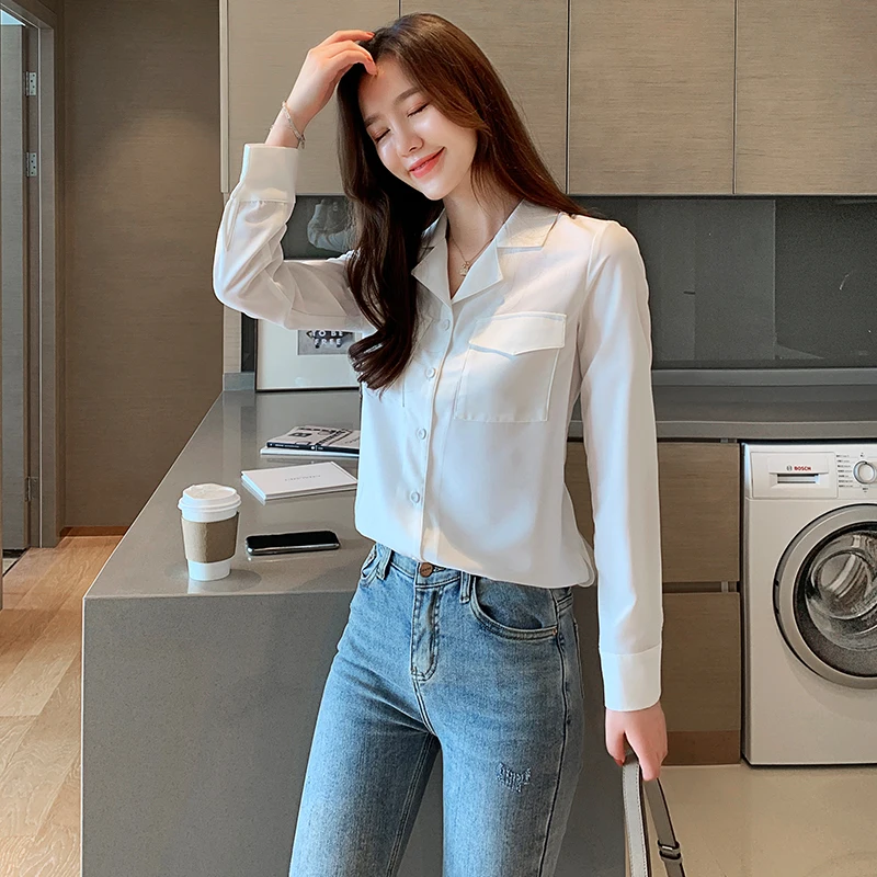 Для женщин s Топы и блузки с v образным вырезом офисная блузка топы белого цвета