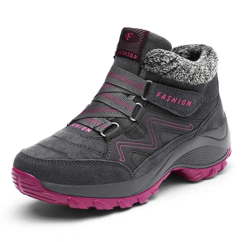 Thick sole gray Женские зимние ботильоны; теплые женские зимние ботинки из толстого плюша; водонепроницаемые женские замшевые ботинки на танкетке; нескользящая женская повседневная обувь - Цвет: Thick sole gray