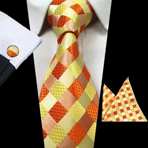 Ricnais Новый Модный комплект из галстука в клетку 100% шелк жаккардовый мужской галстук Gravata платок запонки нагрудный Платок для мужчин галстук для свадьбы