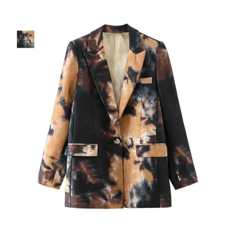 Женская одежда в европейском стиле яркий пиджак с принтом на одной пуговице