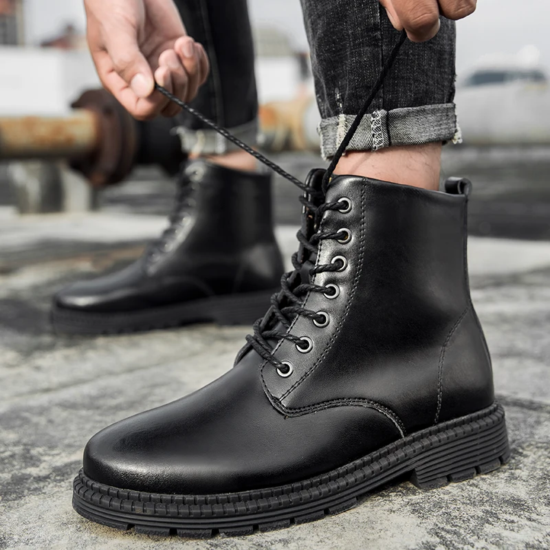 

Брендовые мужские зимние ботинки, зимние теплые мужские мотоциклетные ботинки, Нескользящие мужские ботильоны на шнуровке, водонепроницае...