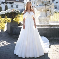 sevintage lace boho wedding dresses a line off the shoulder bride wedding gowns princess satin buttons bridal dress 2021