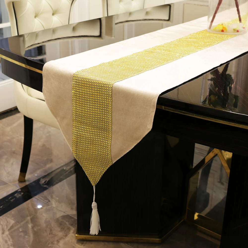 

Diamond Table Runners Modern Table Runner Luxury Beige for Wedding Party Chirstmas Decoration Home Dining Table Shoe Cabinet