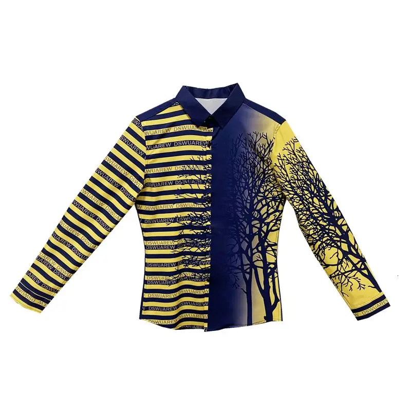 Рубашка мужская приталенная с длинным рукавом дизайнерская цифровой печатью в