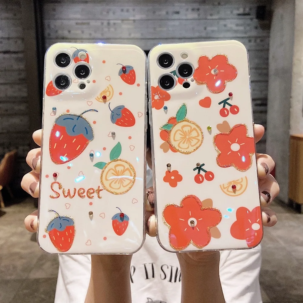 

sumkeymi Cute Strawberry Blu-ray Soft Silicone Cover Phone Case For iphone 12 11 Pro Max Case For iphone 8 7 Plus XS XR