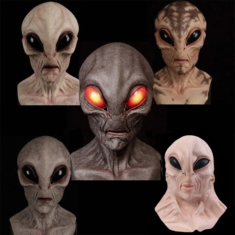 

Scary Halloween Headgear Horror Extraterrestrial Latex Mask Masquerade Party Cosplay Face Mask Stage Performance Role Play DXAD