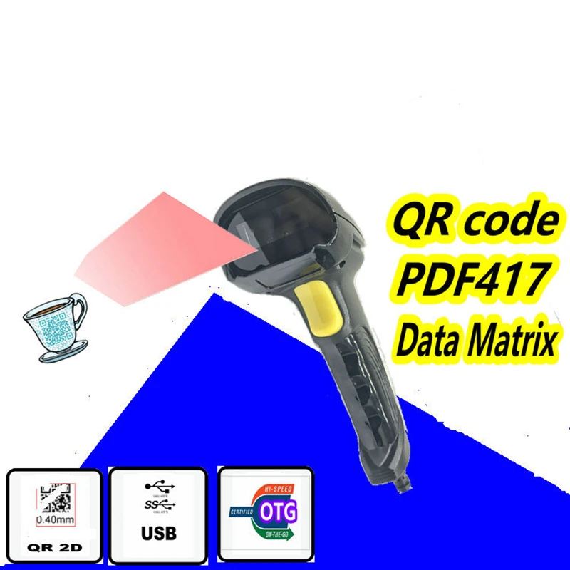 Портативный 1D 2D сканер штрих-кода считыватель изображения QR PDF417 Data Matrix пистолета