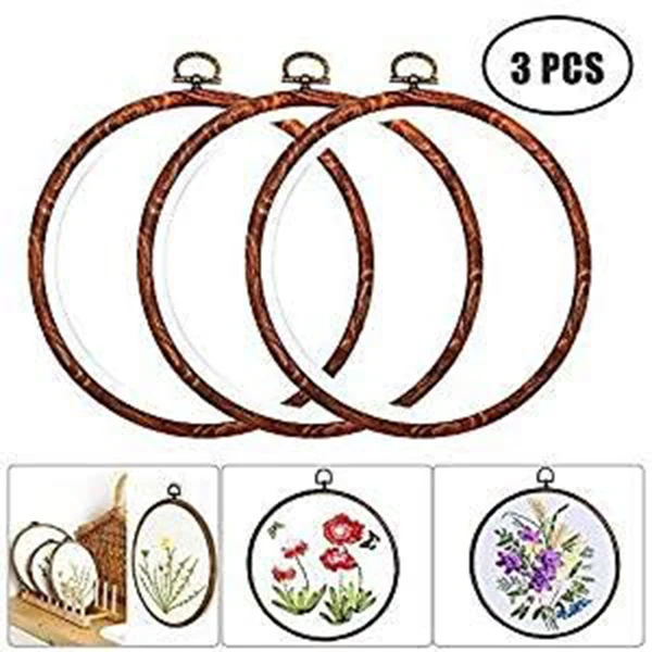 3 Pieces 5.3 inch Round Embroidery Hoops Bulk Imitated Wood Circle Cross Stitch Hoop Ring | Дом и сад