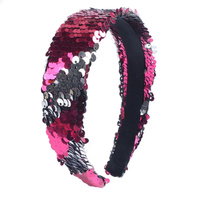 rose red silver Женские Реверсивные Блестящие Блестки Русалочка повязки для волос широкий блестящий ободок женский обруч для волос тюрбан аксессуары для волос головной убор подарки - Цвет: rose red silver