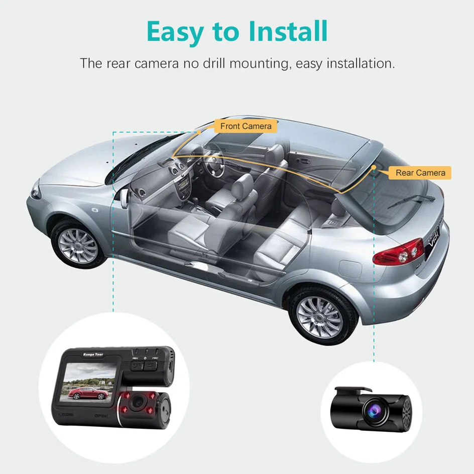 Двойная камера DVR i1000 Full HD 1080P видеорегистратор с двумя объективами 2 камерами