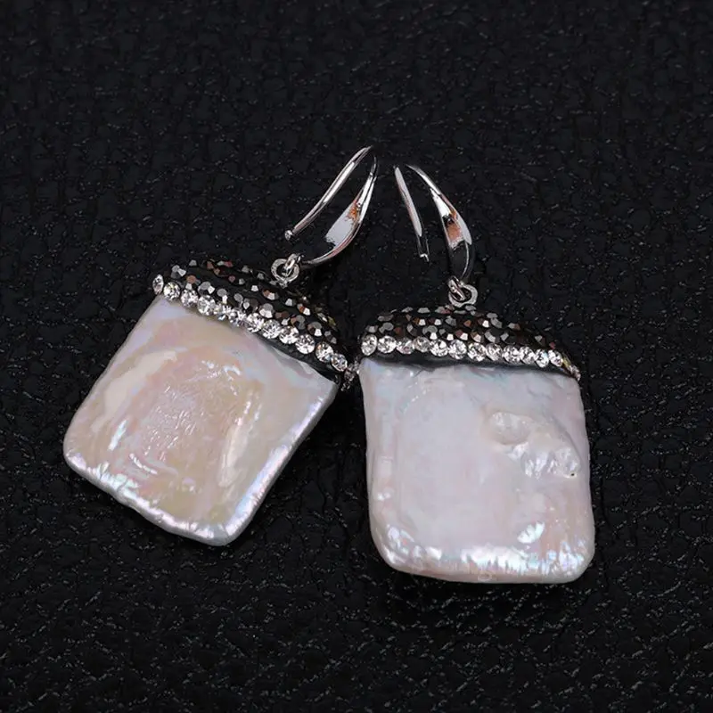 

Silver Plated White Baroque Freshwater Cultured Square Pearls Dangle Earrings