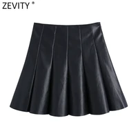 zevity women fashion pu leather pleated mini skirt faldas mujer ladies chic side zipper casual slim vestidos qun889