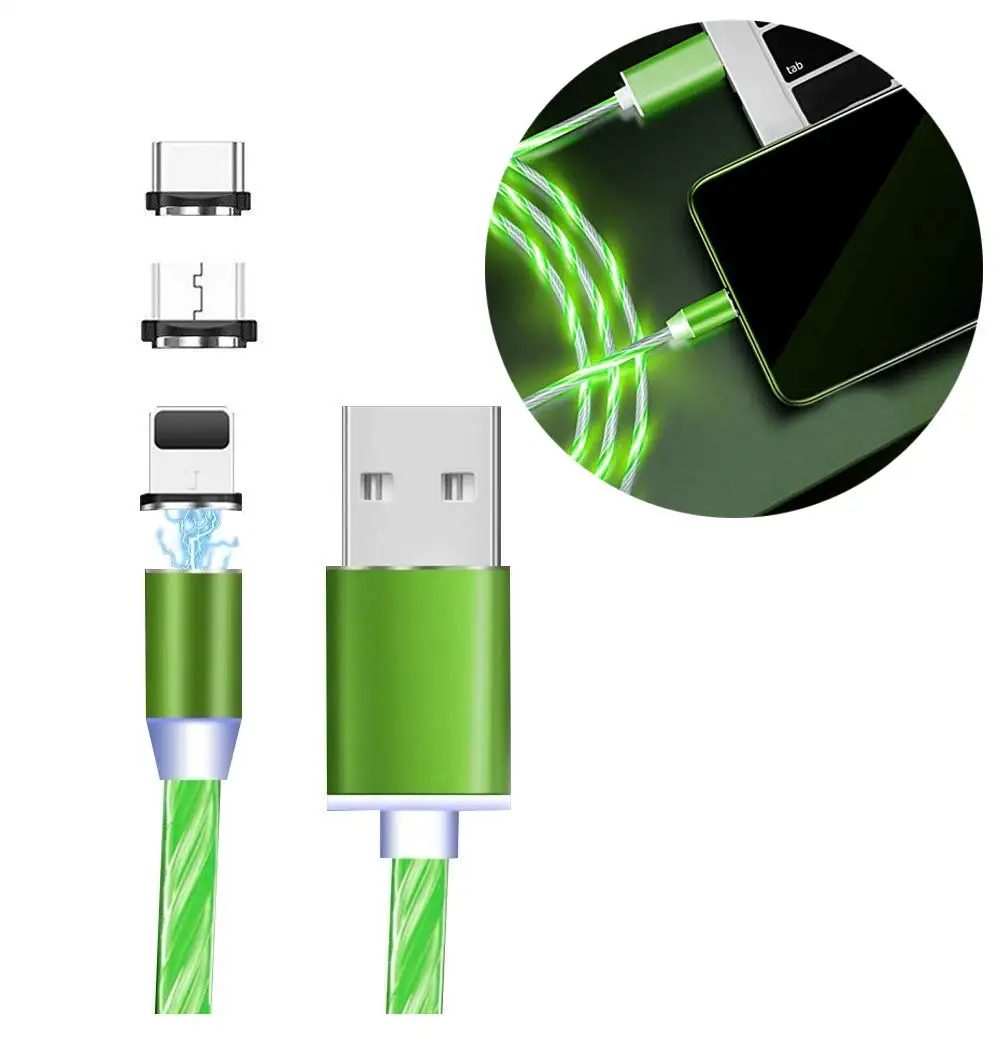Fanshu 3 в 1 Магнитный USB кабель высокоскоростной USB для Micro type C зарядное устройство IOS кабель светодиодный свет для iphone Lightning Кабель