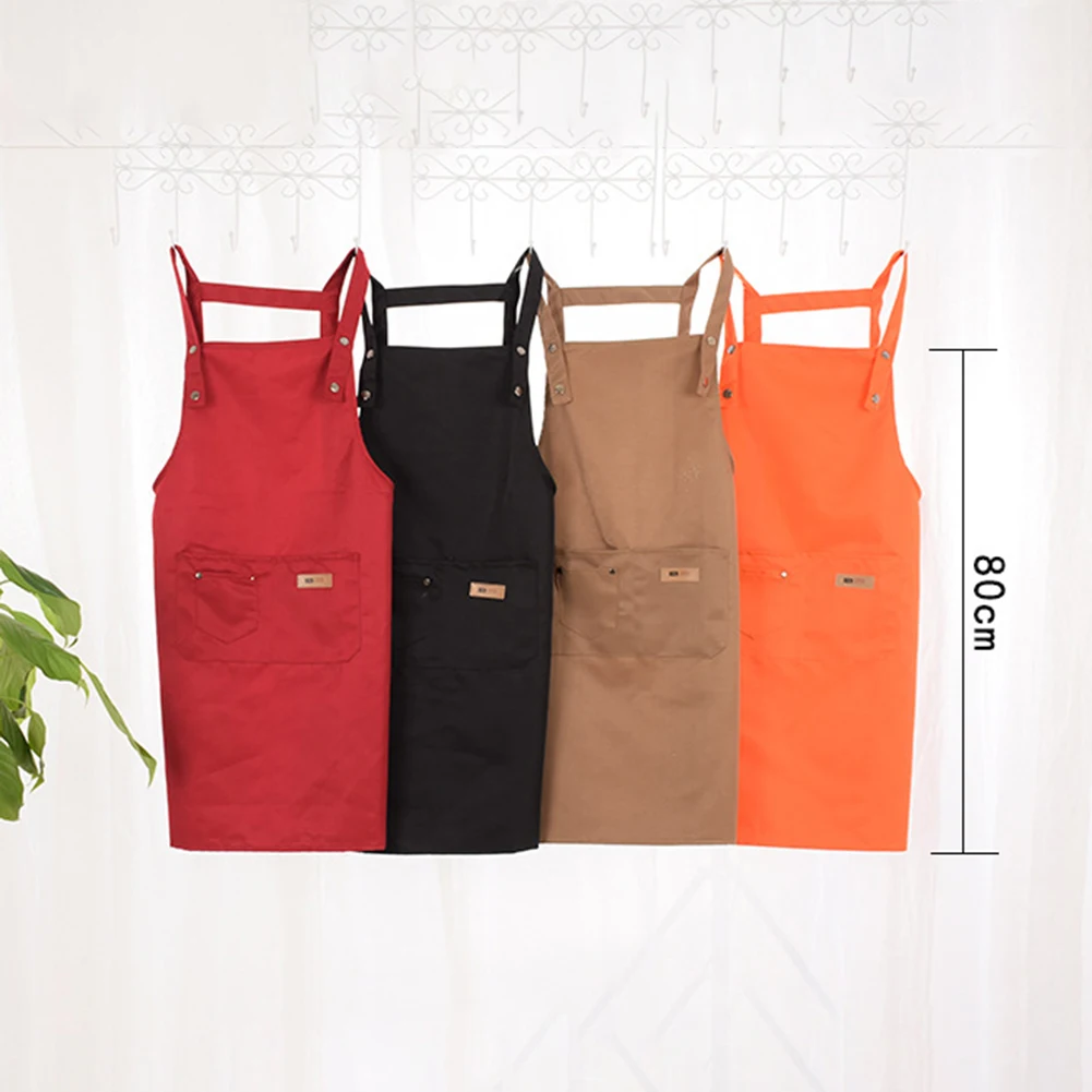 

Comfortable Solid Color Adjustable Bib Apron Waterproof Stain-Resistant with Two Pockets Apron for Kitchen Barbershop Nail Care