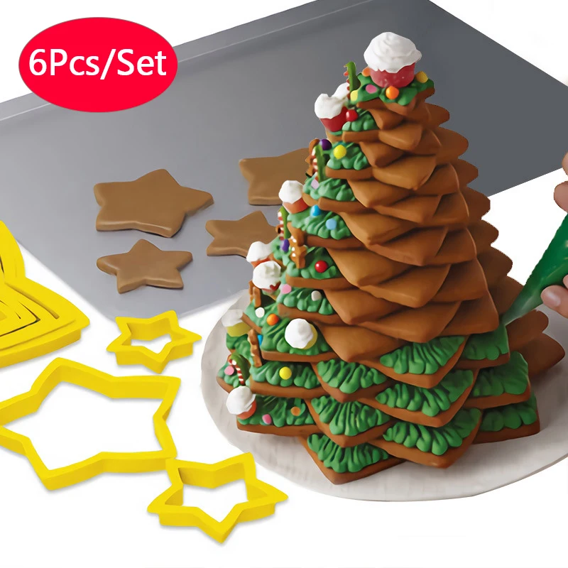 

6Pcs Christmas Tree Cookie Cutter Mold Cake Decorating Tools Fondant Biscuit Molds Flower Heart Stars Shape Cookie Maker