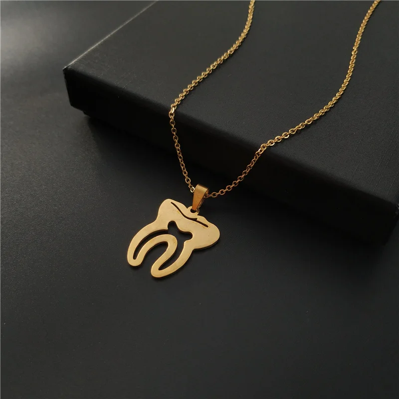 

Personilized Customezilied Tooth Pendant Necklace Golden Silver Stainless Steel Chain Choker Women Men Doctor Jewelry
