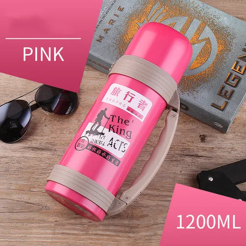 Pink 1200ml 304 термос большой емкости из нержавеющей стали, 1200 мл, 1500 мл, 2л, для машины, для путешествий, портативная бутылка-термос л - Цвет: Pink 1200ml