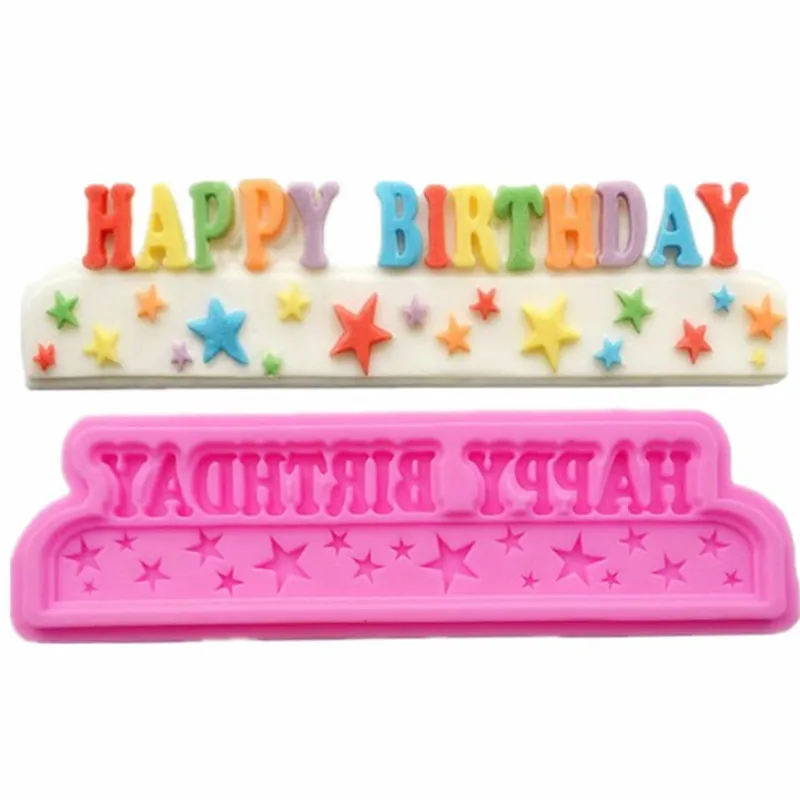 

Topbaking Happy Birthday Letter form baking silicone mold chocolate fondant cake decoration Tools cupcake mould
