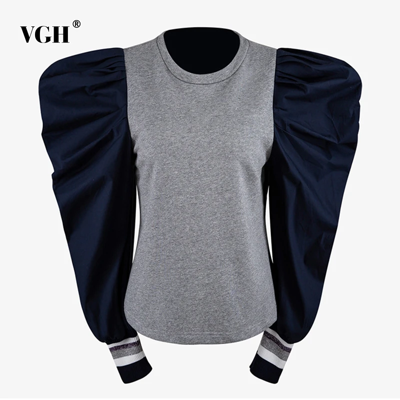 Женский свитер с круглым вырезом VGH Лоскутная Туника длинными рукавами свободные