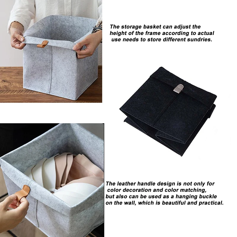 

Felt Foldable Storage Basket Household Wardrobe Closet Socks Underwear Laundry Container with Handle