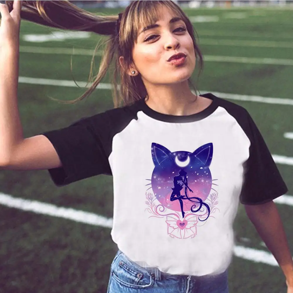 Женская футболка в стиле Харадзюку Сейлор Мун с коротким рукавом Ulzzang Винтажная