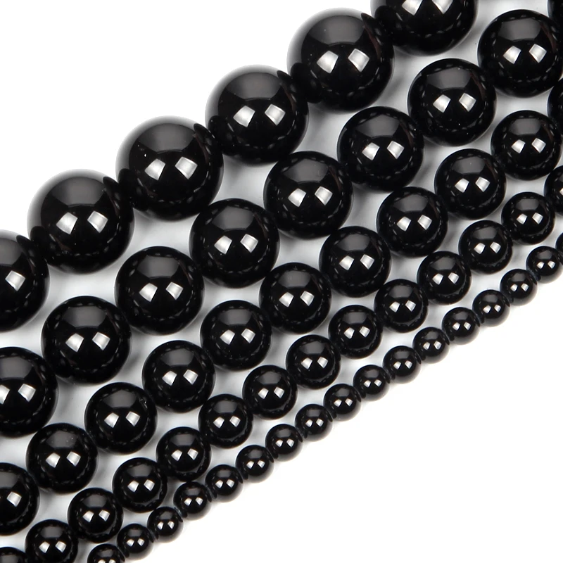 4-12 мм Гладкий натуральный камень разбросаны шарики черный агат бусины Свободные