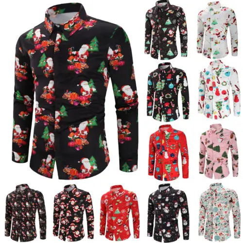 2019 Новая мужская Рождественская рубашка с 3D принтом Повседневная длинным