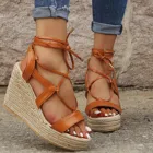 Сандалии женские на платформе, босоножки на танкетке, ремешок на щиколотке, однотонная модная обувь на толстой подошве