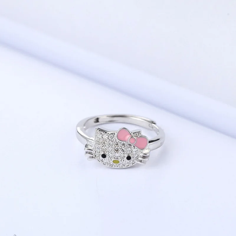 KAWAII Sanriod мультфильм аниме серия Kitty Кристалл кольцо Полный Бриллиант милое модное