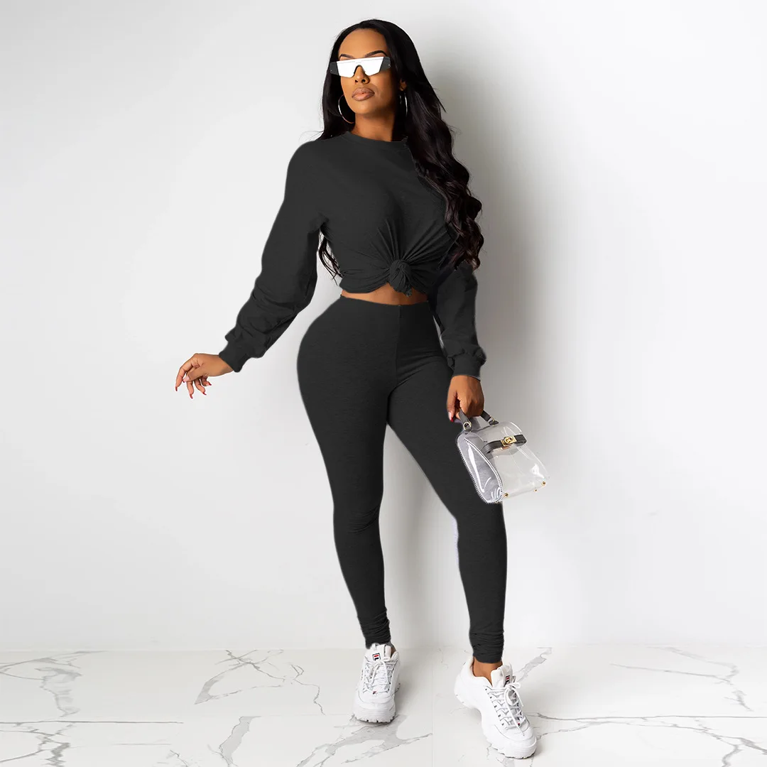 Casual Women Two Pieces Jogging Femme Long Sleeve Sportwear Tracksuit Women O-neck Crop Top+ Long Pants Suit Autumn