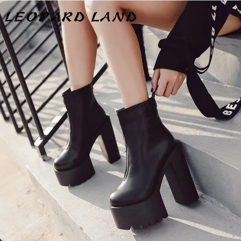Женские высокие ботинки LEOPARD LAND 2020 Короткие Водонепроницаемые на платформе с