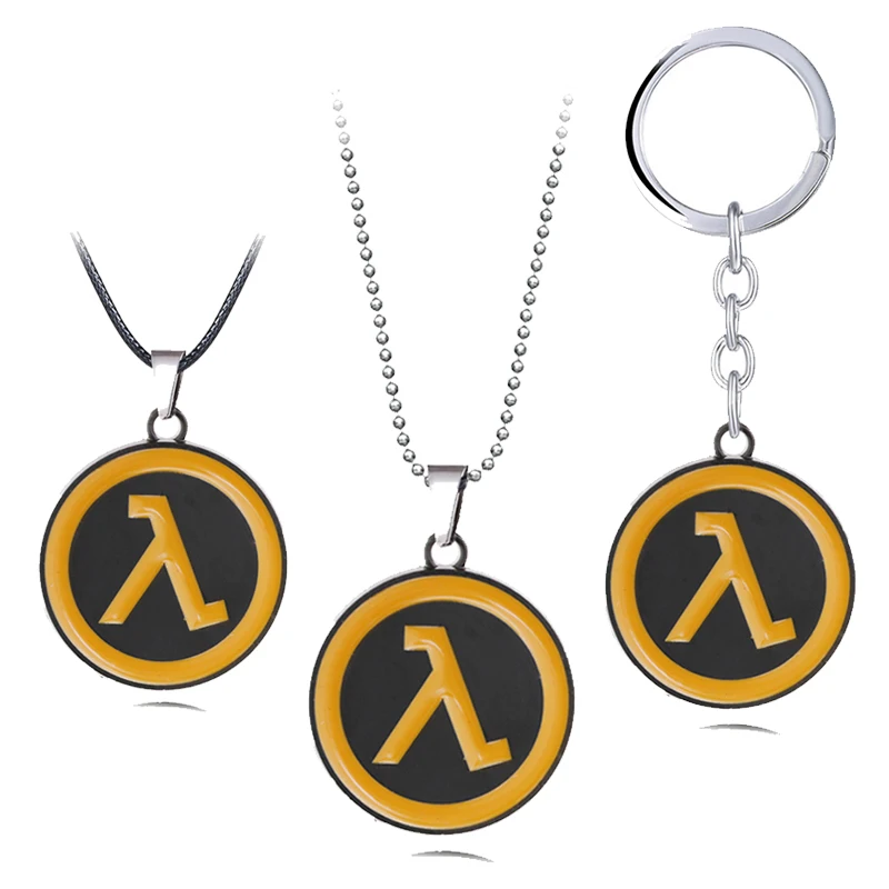 Half-Life Alyx Key Chain Necklaces Game Half Life LAMBDA Logo Key Pendant Chain Metal Keychain Keyrings Gift Jewelry for Men