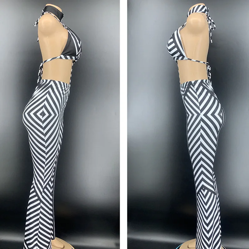 

Personalized Jazz Dance Clothes Stage Costumes Performance Ds Wear Black And White Abstract Bell Pants Bra Set Female DNV13164