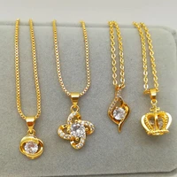 fashion pendant chain necklace yellow gold filled charm women gift inlaid zircon