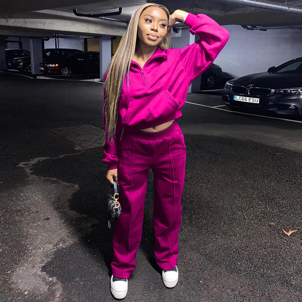 

2022 Casual Tracksuit Women Full Sleeve Zipper Front Loose Sweatshirts and Bright Line Decoretion Sweatpant Y2K Two Piece Set