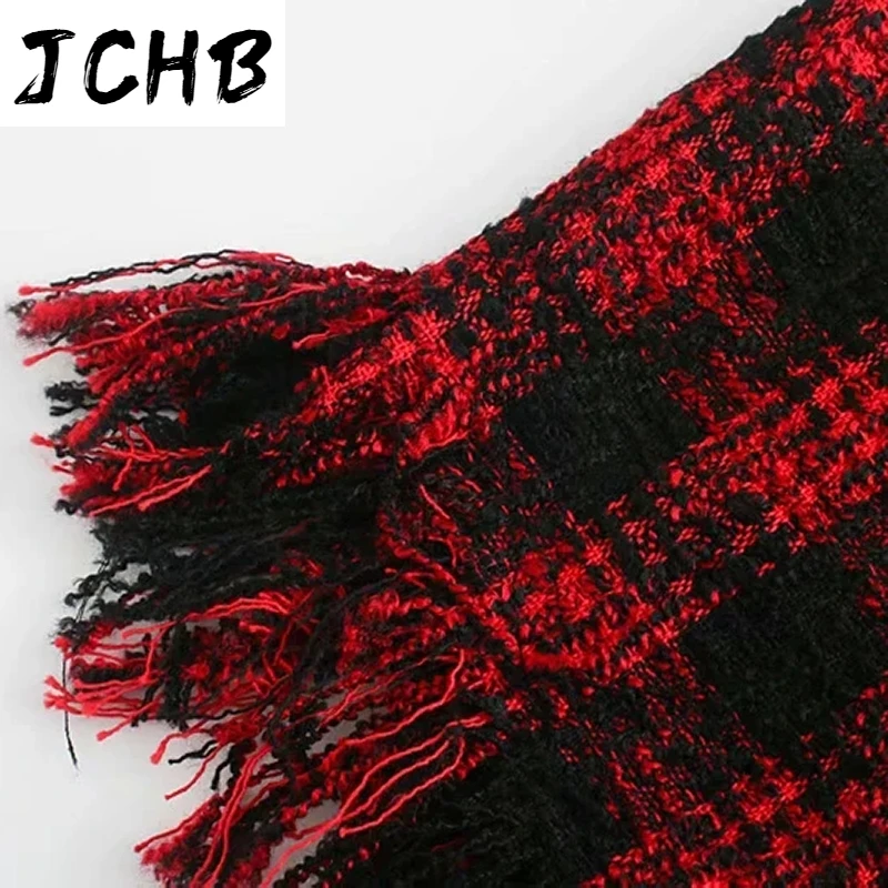 

SHZQJCHB Women Fashion Plaid Tweed Jacket With Belt 2021 Batwing Long Sleeve Vintage Tassel Pockets Coat Ladies Shirt Jackets