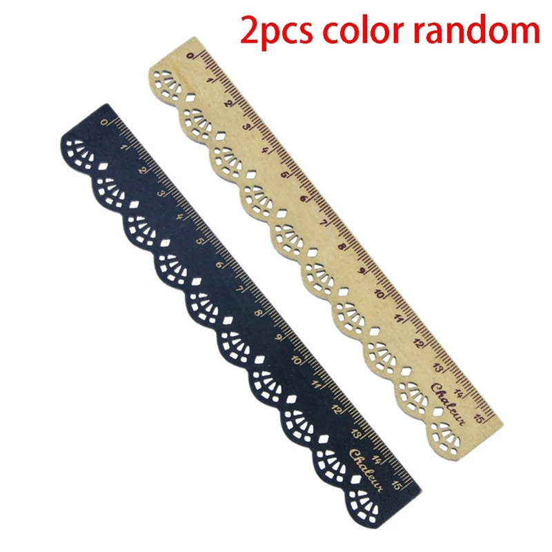 

2 Pcs Beautiful Stylish Korea Stationery Lace Wood Ruler Sewing Ruler with Waterproof Document Bag
