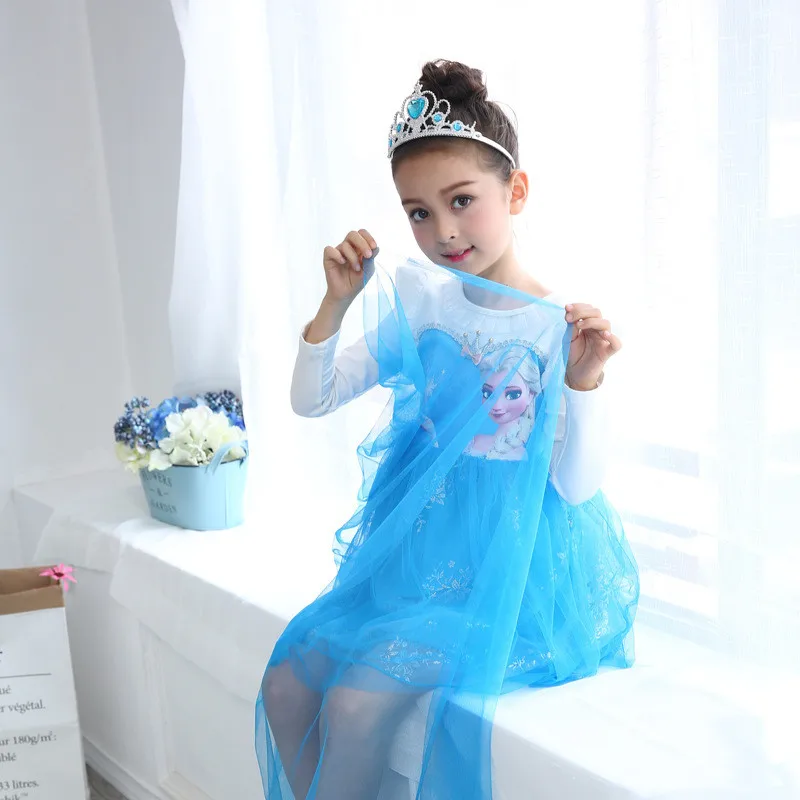 Blue Full Sleeve Платье для девочек Рождественские Утепленные зимние платья принцессы Эльзы для девочек маскарадная одежда-пачка с накидкой на день рождения для малышей и подростков 3, 6, 8 лет - Цвет: Blue Full Sleeve