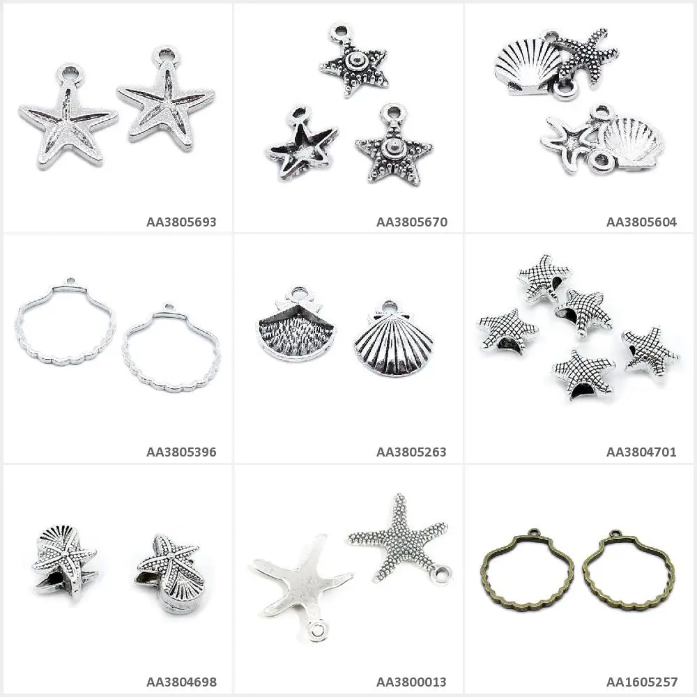 Античная бронза с серебряным покрытием Подвески для изготовления украшений Seashell